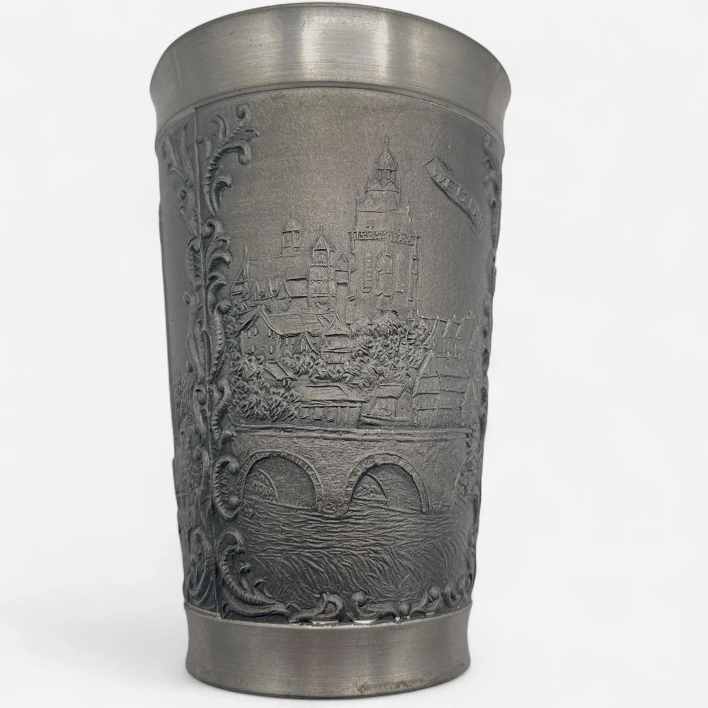 Vintage Rein Zinn RG German Pewter Wine Beer Cup Tumbler Castles Handguss‎